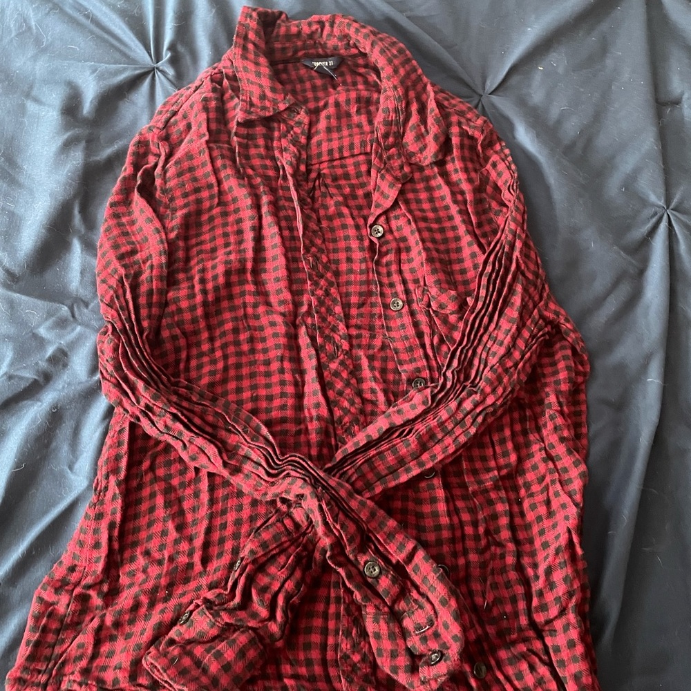 Forever 21 small maroon and black checkered flannel